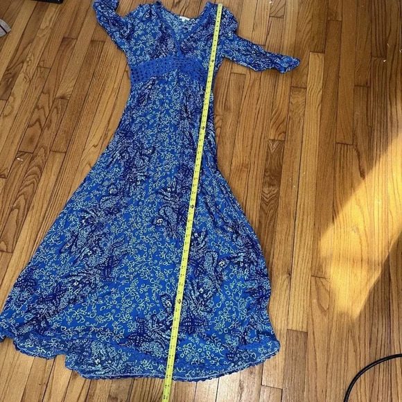 Poupette St Barth Joan Maxi Crochet Waist Dress in Blue Malva Bird Print XS - Picture 13 of 13